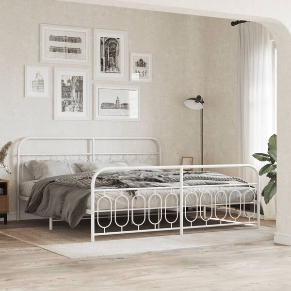 vidaXL Metal Bed Frame without Mattress with Footboard White 200x200cm
