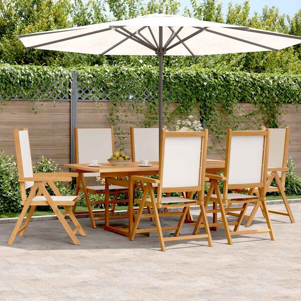 vidaXL 7 Piece Garden Dining Set Cream White Fabric and Solid Wood