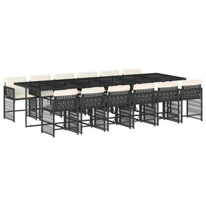 vidaXL 13 Piece Garden Dining Set with Cushions Black Poly Rattan