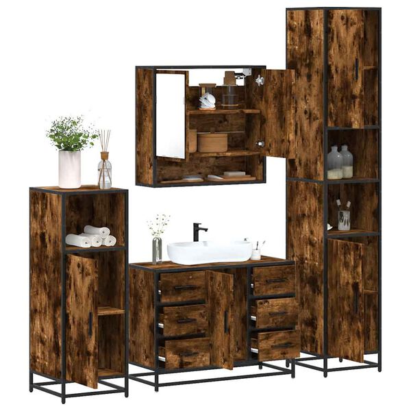 vidaXL 4&nbsp;Piece Bathroom Furniture Set&nbsp;Smoked Oak Engineered Wood