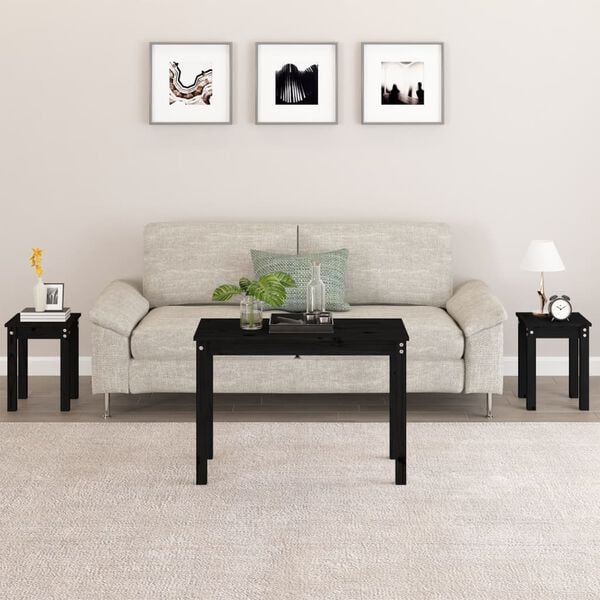vidaXL Nesting Tables 3 pcs Black Solid Wood Pine
