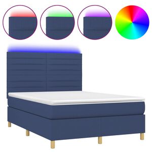vidaXL Box Spring Bed with Mattress&LED Blue 140x200 cm Fabric
