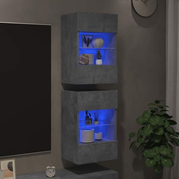 vidaXL Wall Cabinets with LED Lights for TV 2 pcs Concrete Grey 40x30x60.5 cm
