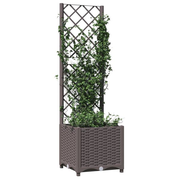 vidaXL Garden Planter with Trellis Brown 40x40x136 cm PP