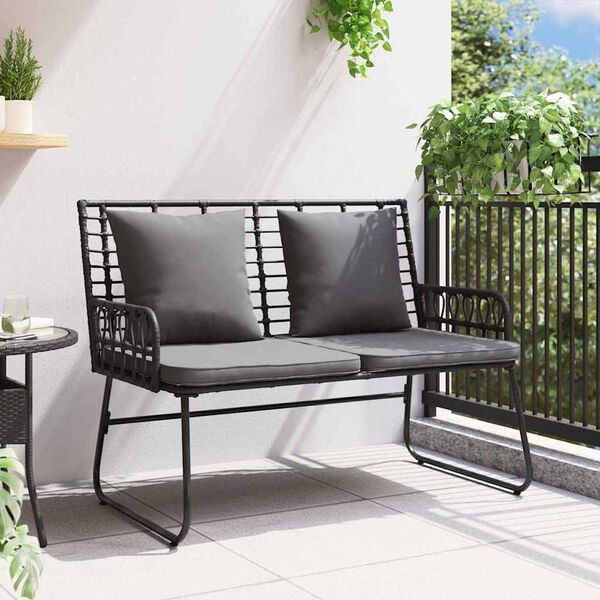 vidaXL Garden Bench Black and Anthracite Poly Rattan