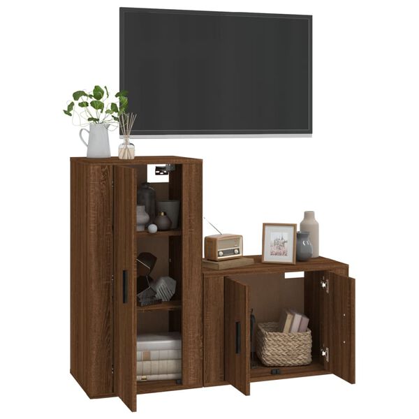 vidaXL 2 Piece TV Cabinet Set Brown Oak Engineered Wood