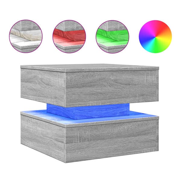 vidaXL Coffee Table with LED Lights Grey Sonoma 50x50x40 cm