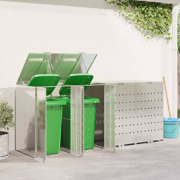 vidaXL Wheelie Bin Storage for 4 Bins Silver 272 x 77.5 x 115.5 cm