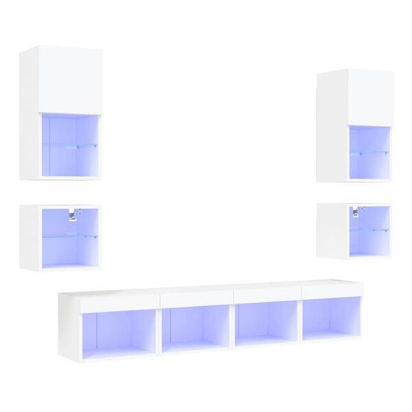 vidaXL 8 Piece TV Wall Units with LED White Engineered Wood