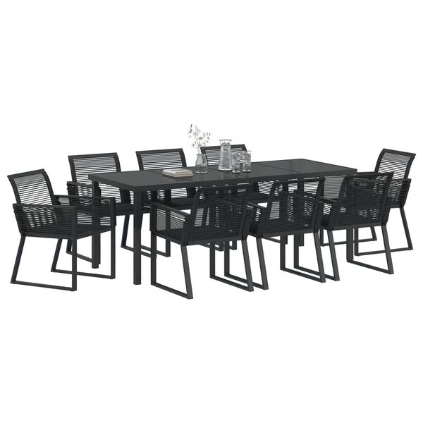 vidaXL Garden Dining Set 9 pcs Black Powder-Coated Steel