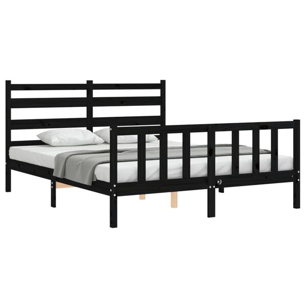 vidaXL Bed Frame without Mattress Black King Size Solid Wood Pine