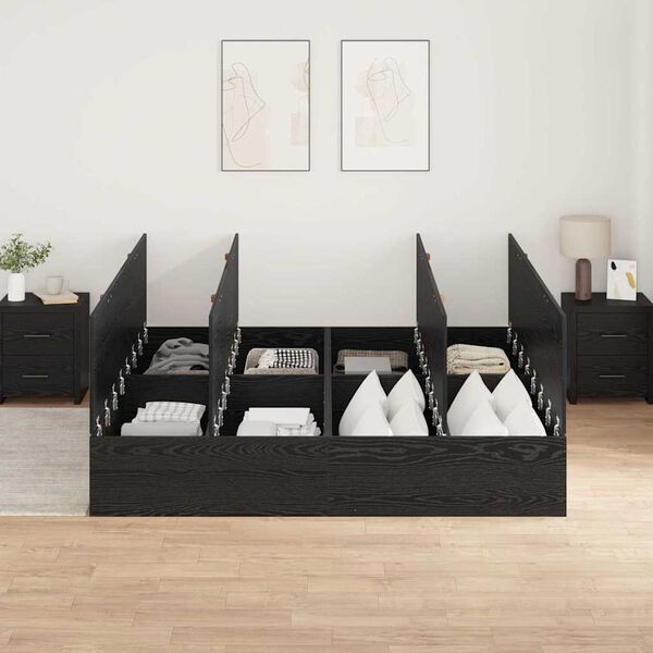 vidaXL Storage Bed Frame Black Oak 180 x 200 cm Engineered Wood