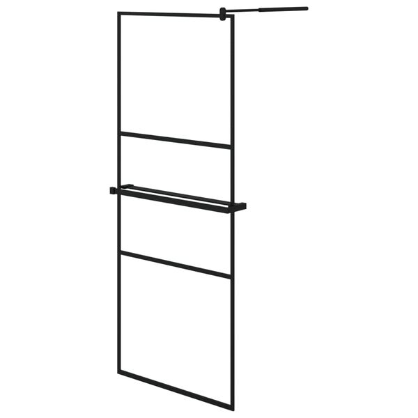 vidaXL Walk-in Shower Wall with Shelf Black 80x195 cm ESG Glass&Aluminium