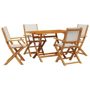 vidaXL 5 Piece Garden Dining Set Cream White Fabric and Solid Wood