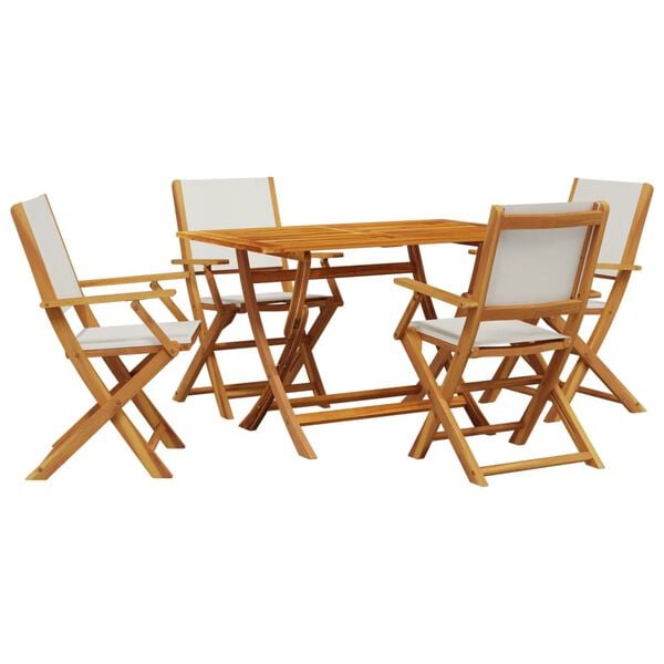 vidaXL 5 Piece Garden Dining Set Cream White Fabric and Solid Wood