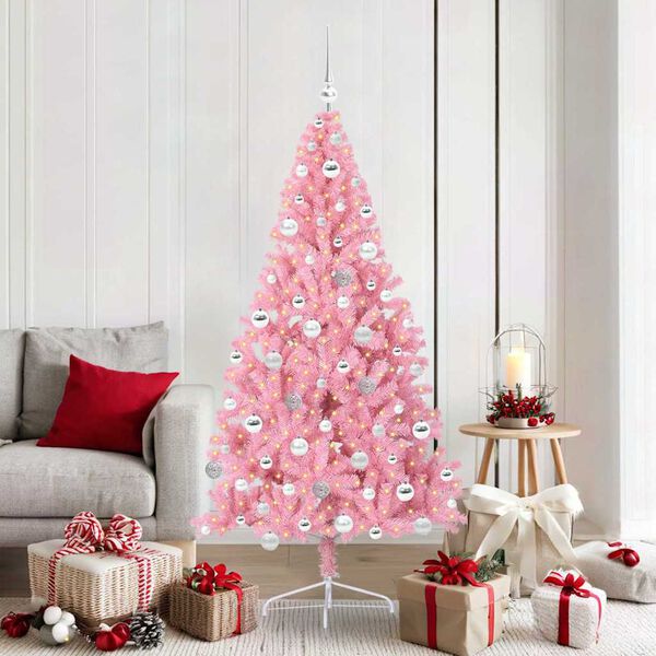 vidaXL Artificial Pre-lit Christmas Tree with 300 LEDs Pink 180 cm PVC