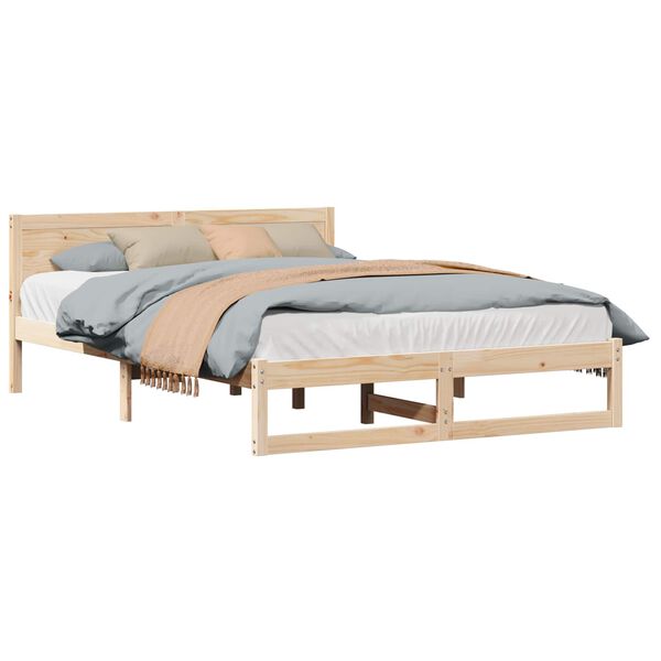 vidaXL Bed Frame with Headboard Natural 140 x 200 cm Solid Pine Wood