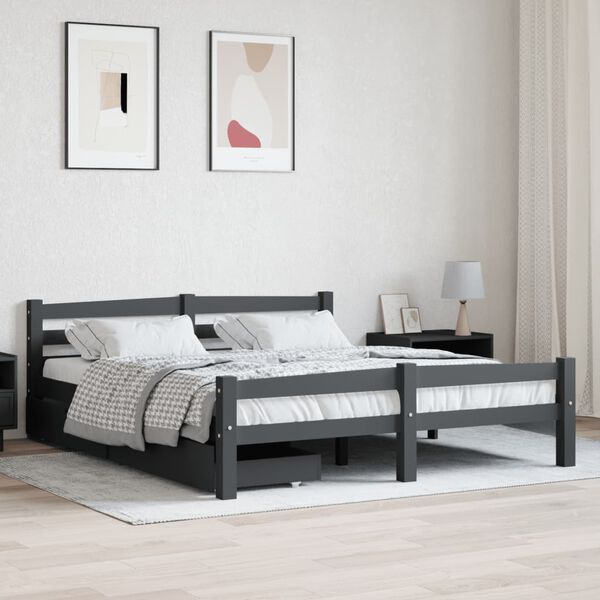 vidaXL Bed Frame without Mattress Dark Grey Solid Pinewood 160x200 cm (322093+321990)