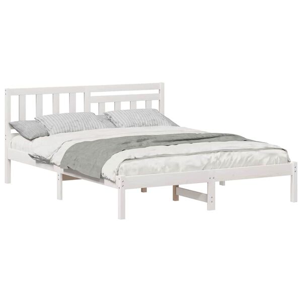 vidaXL Bed Frame with Headboard White 140 x 200 cm Solid Pine Wood