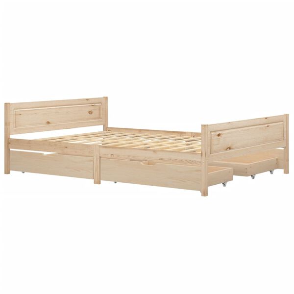 vidaXL Bed Frame without Mattress with 4 Drawers Solid Wood 140x200 cm