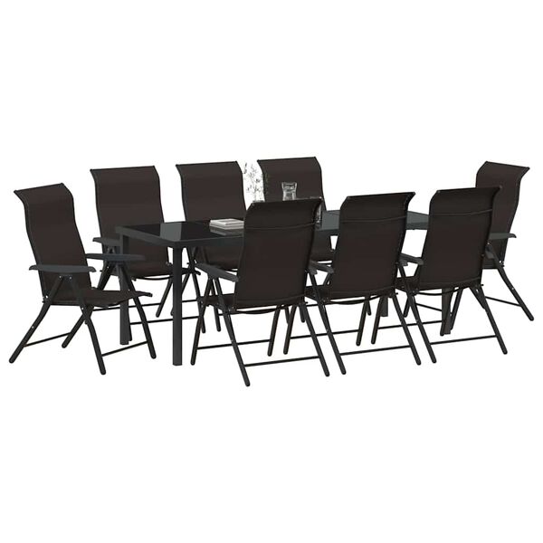 vidaXL Garden Dining Set 9 pcs Black Coffee Powder-Coated Steel