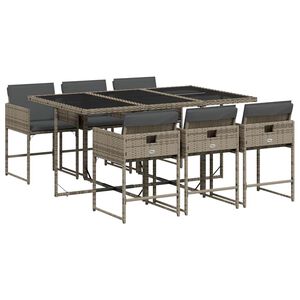 vidaXL Garden Dining Set | Grey | PE rattan, powder-coated steel, tempered glass
