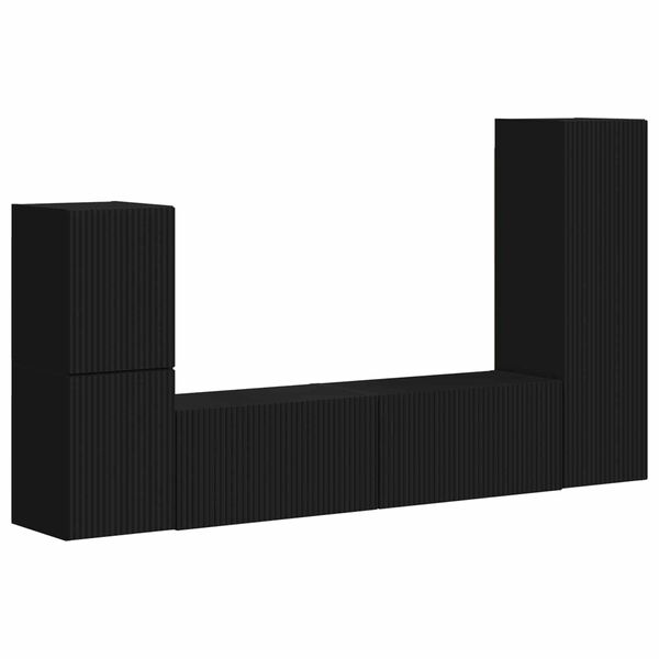 vidaXL TV Cabinet Set Wall-mounted 4 pcs Black Engineered Wood