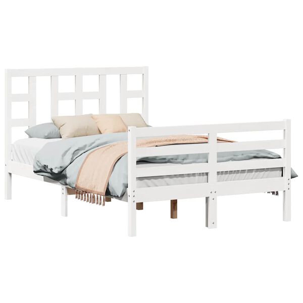 vidaXL Bed Frame without Mattress White Small Double Solid Wood Pine