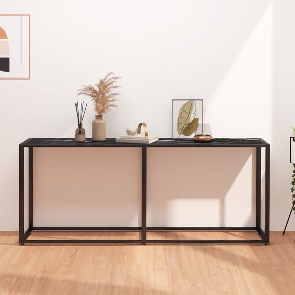 vidaXL Console Table Black Marble 180x35x75.5cm Tempered Glass