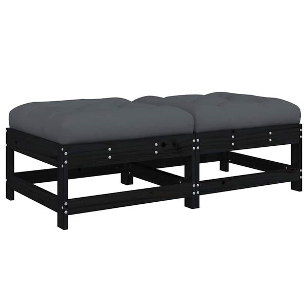 vidaXL Garden Footstools with Cushions 2pcs Black Solid Wood Pine