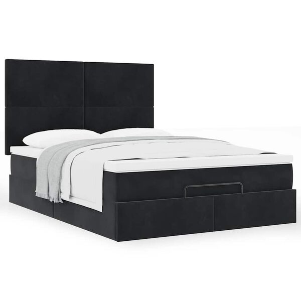 vidaXL Ottoman Bed with Mattresses Black 140x200cm Velvet
