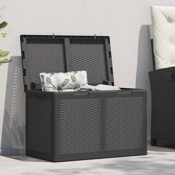 vidaXL Garden Storage Box 180L Black PP Rattan