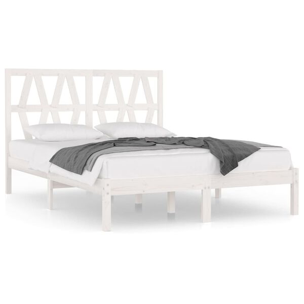 vidaXL Bed Frame without Mattress White Solid Wood Small Double