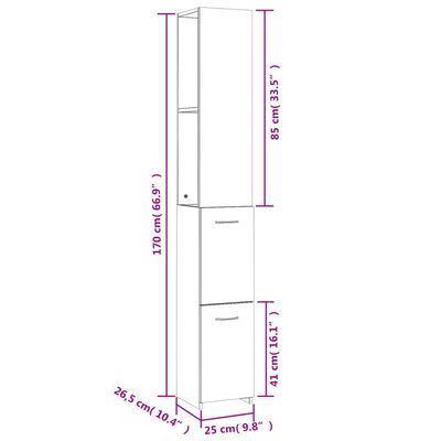 vidaXL Bathroom Cabinet White 25x26.5x170 cm Engineered Wood