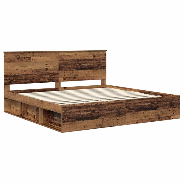 vidaXL Bed Frame with Headboard Old Wood 200 x 200 cm Solid Pine Wood