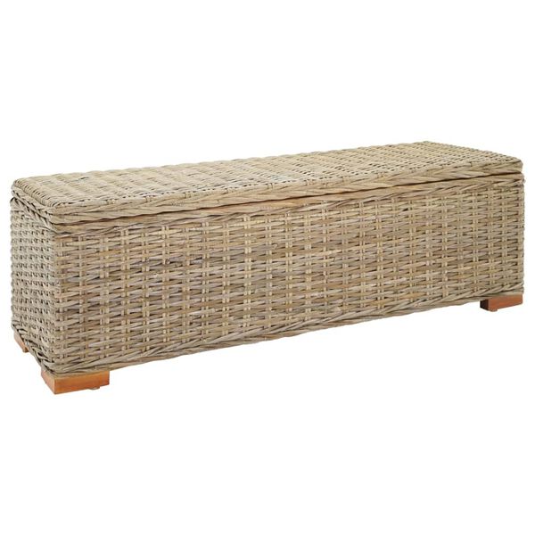 vidaXL Storage Box 110 cm Natural Kubu Rattan & Solid Wood Mahogany