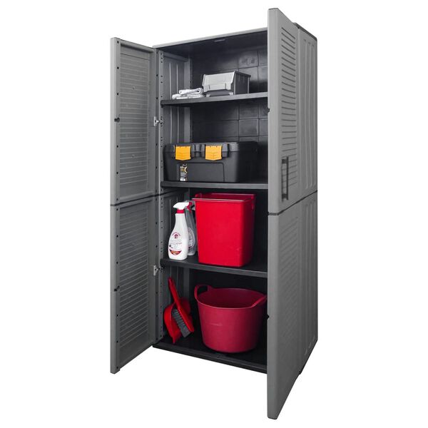 vidaXL Garden Storage Cabinet Grey and Black 68x37x163 cm PP