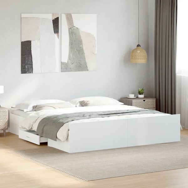vidaXL Bed Frame with Drawers without Mattress White 180x200 cm Super King