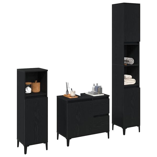 vidaXL Bathroom Furniture Set Wall-mounted with Door 3 pcs Black Oak