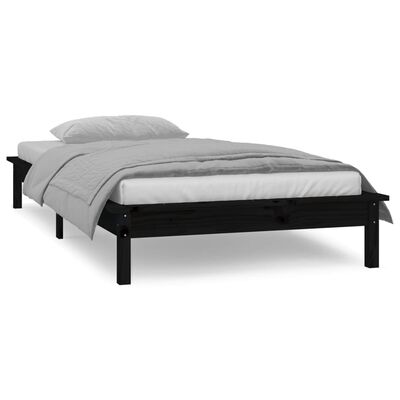 vidaXL LED Bed Frame Black 90x200 cm Solid Wood