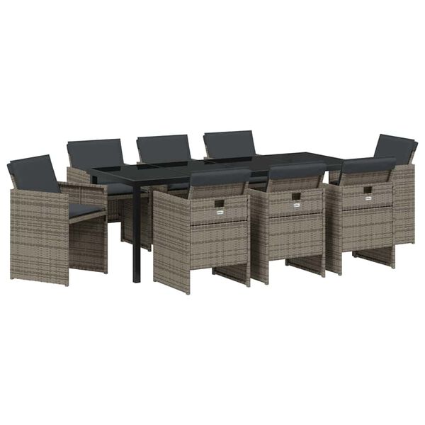 vidaXL Garden Dining Set 9 pcs Grey Poly Rattan