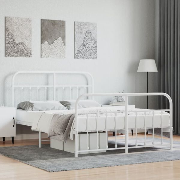 vidaXL Metal Bed Frame without Mattress with Footboard White 140x190cm
