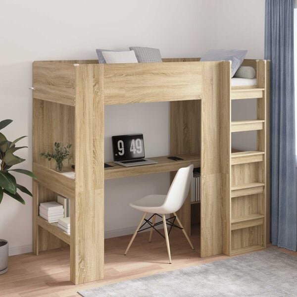 vidaXL Loft Bed Frame with Desk Sonoma Oak 80 x 200 cm Engineered Wood