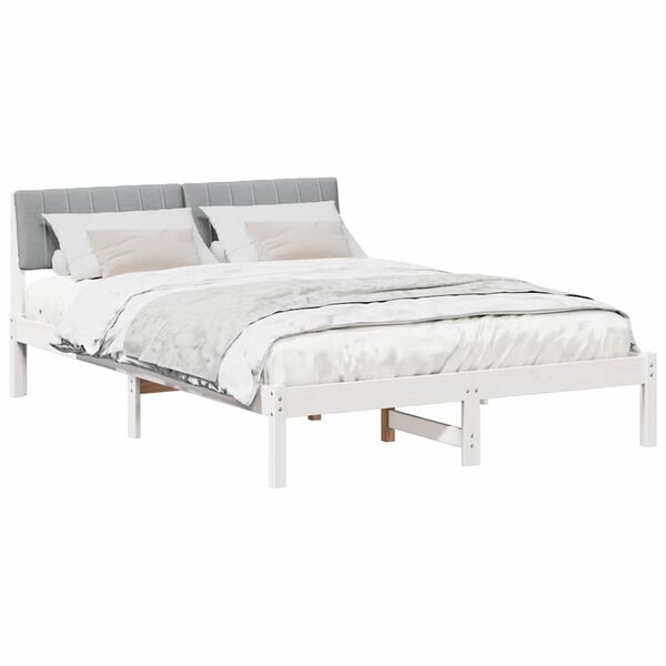 vidaXL Bed frame White and light grey 135 x 190 cm Solid pine wood