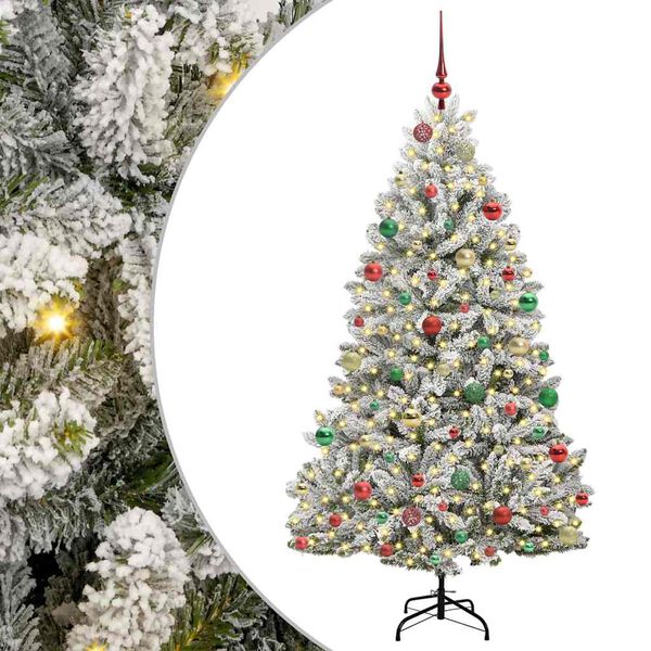 vidaXL Artificial Christmas Tree Green and White 180 cm PVC and Metal