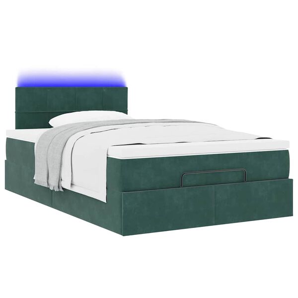 vidaXL Ottoman Bed with Mattress & LEDs Dark Green 120x200cm Velvet
