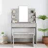 vidaXL Dressing Table with Mirror Concrete Grey 96x40x142 cm