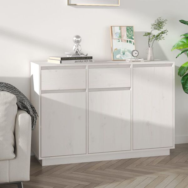 vidaXL Sideboard White 110x34x75 cm Solid Wood Pine