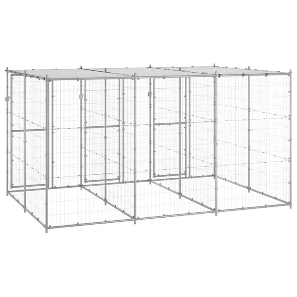 vidaXL Outdoor Dog Kennel Galvanised Steel with Roof 7.26 m&sup2;