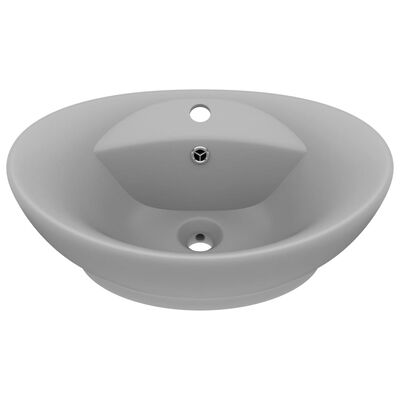vidaXL Luxury Basin Overflow Oval Matt Light Grey 58.5x39 cm Ceramic